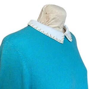 CASHMERE Charter Club‎ Luxury Women’s Pearl Peter Pan Collar Sweater Blue XL